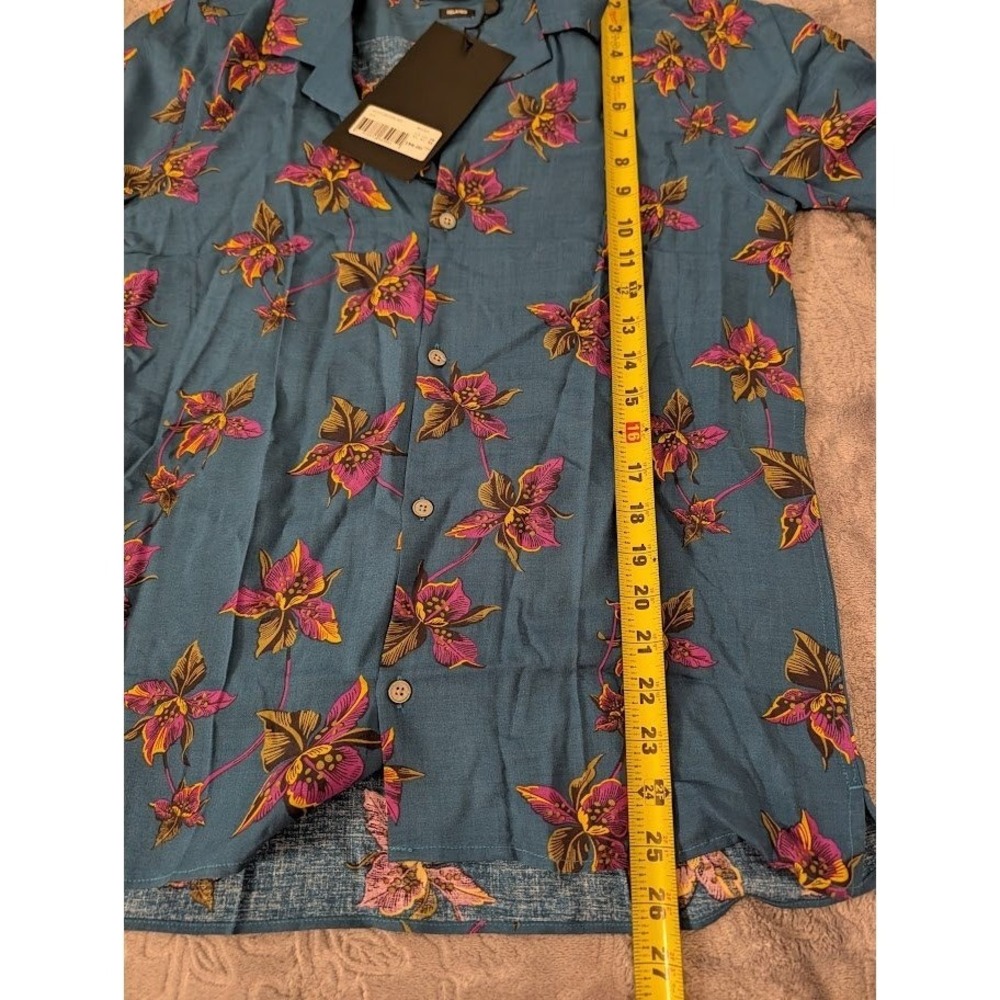 The Kooples Paris Men Blue Floral Short Sleeve Spread Collar Button Up XS NEW - Picture 9 of 9